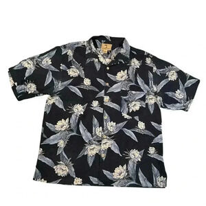 Jamaica Jaxx Men's Blue Floral 100% Silk Shirt Size Large Vacation Mode Used